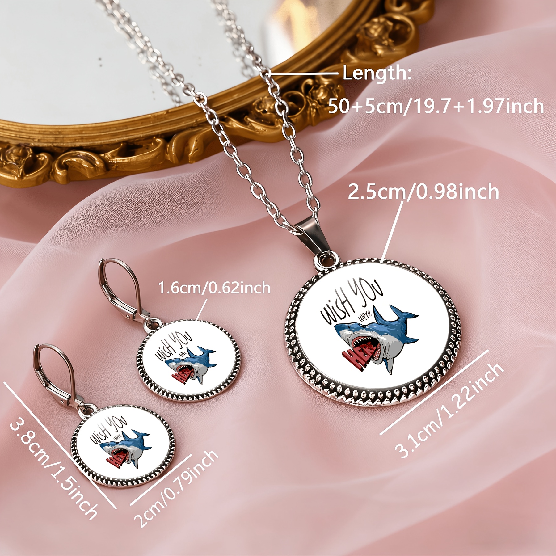 3pcs Shark Pattern Necklace Earring Set for Women